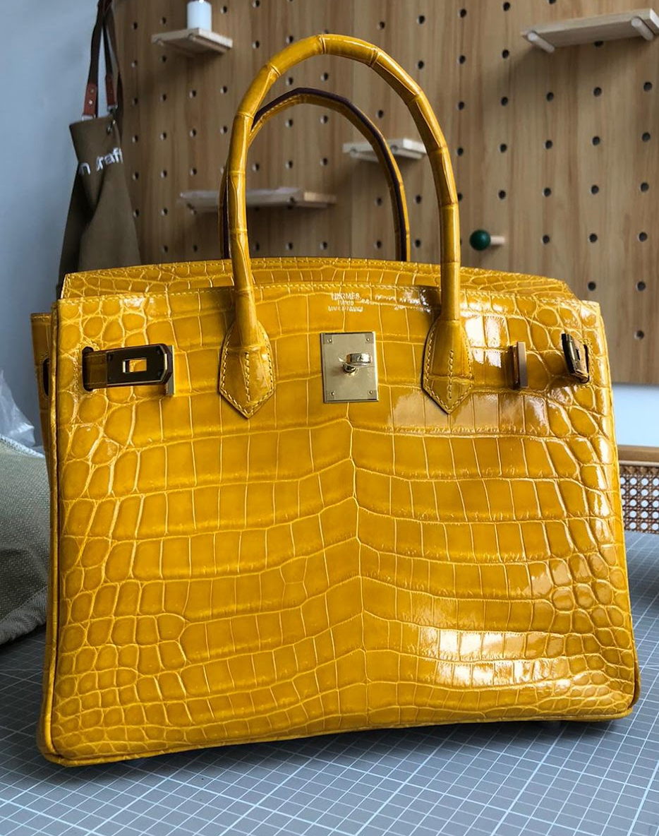 30 cm Jaune Amber Nile Crocodile Leather Bag